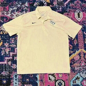 Nike Dri-FIT‎ Polo Mens L Beige UCF Knights Short Sleeve Collared Shirt